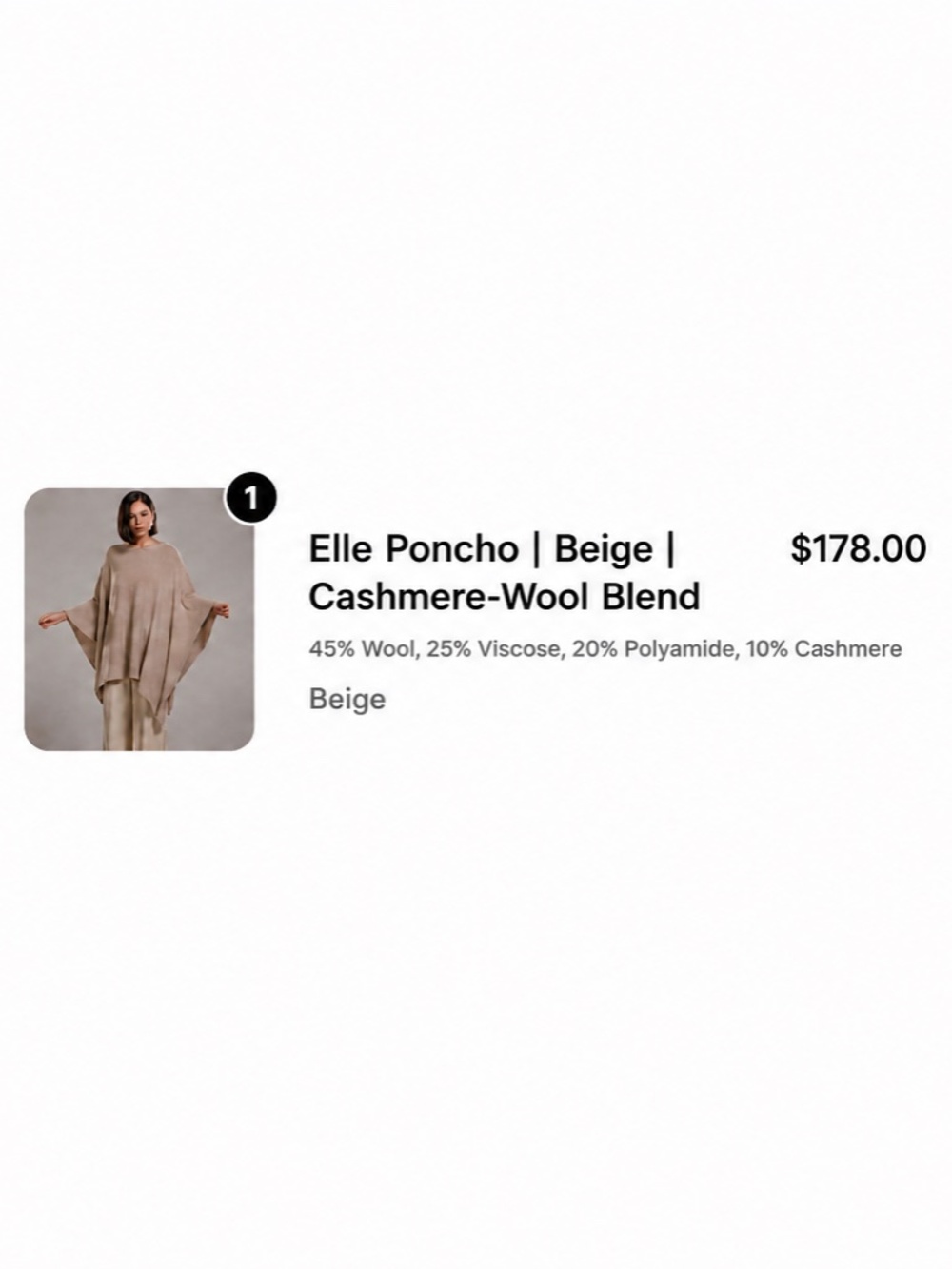 NWOT JAKI Elle Cashmere Wool Blend Poncho Beige Made in Italy - Picture 7 of 9